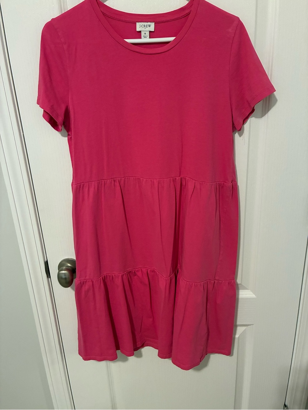 J. Crew Hot Pink Short Sleeve Tiered Casual Dress